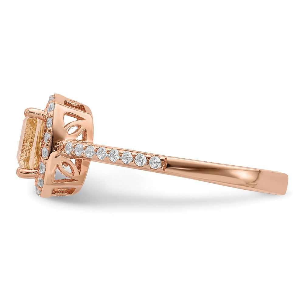 Sterling Silver Rose-tone Square Peach CZ Halo Ring - 3