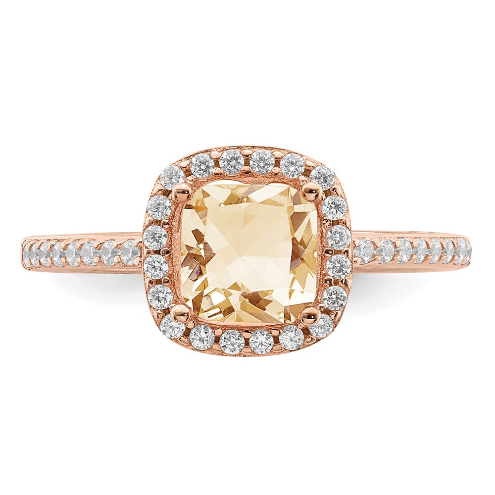 Sterling Silver Rose-tone Square Peach CZ Halo Ring - 3