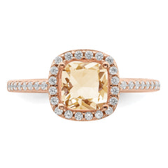 Sterling Silver Rose-tone Square Peach CZ Halo Ring - 3