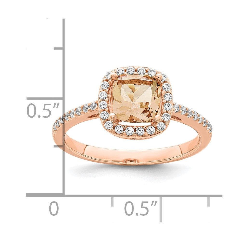 Sterling Silver Rose-tone Square Peach CZ Halo Ring - 3