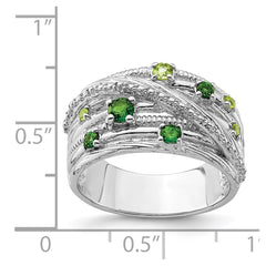 Sterling Silver Rhod-plat Chrome Diopside and Peridot Ring