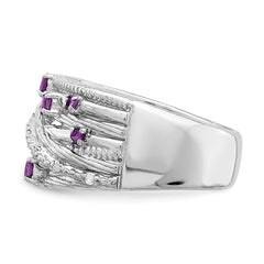 Sterling Silver Rhodium-plated Polished Amethyst and Diamond Ring - 3