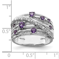 Sterling Silver Rhodium-plated Polished Amethyst and Diamond Ring - 2