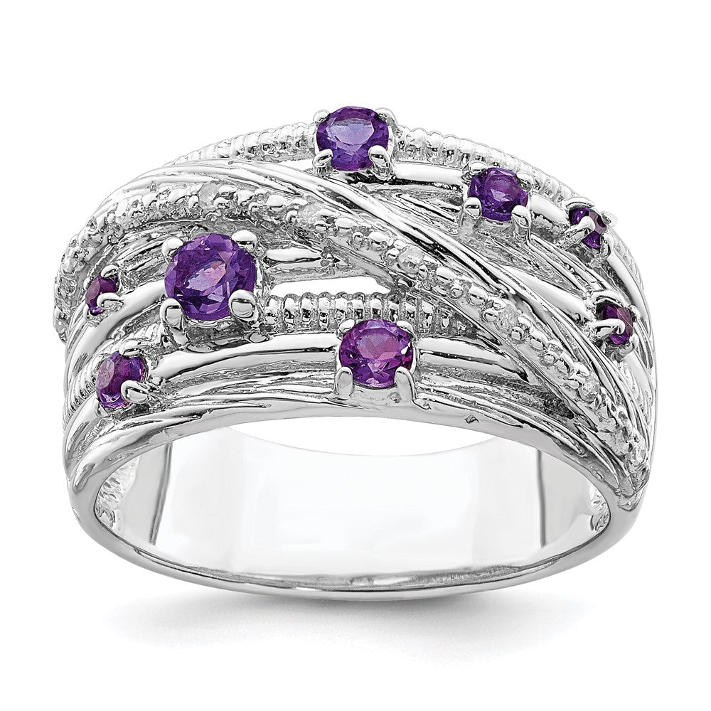 Sterling Silver Rhodium-plated Polished Amethyst and Diamond Ring - 3
