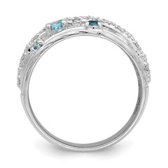 Sterling Silver Rhodium-plated London Blue Topaz and Diamond Ring - 3