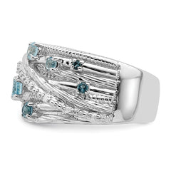 Sterling Silver Rhodium-plated London Blue Topaz and Diamond Ring - 2