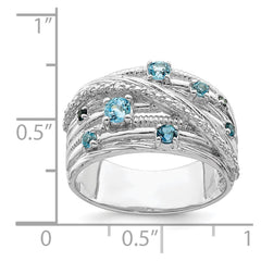 Sterling Silver Rhodium-plated London Blue Topaz and Diamond Ring - 3