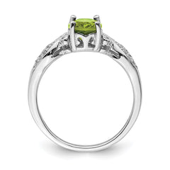 Sterling Silver Rhod-plated Polished Peridot and White CZ Ring - 3