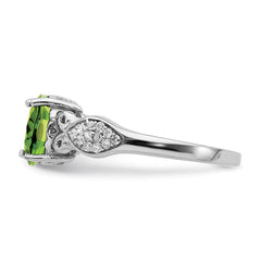 Sterling Silver Rhod-plated Polished Peridot and White CZ Ring - 3