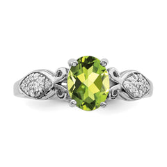 Sterling Silver Rhod-plated Polished Peridot and White CZ Ring - 3