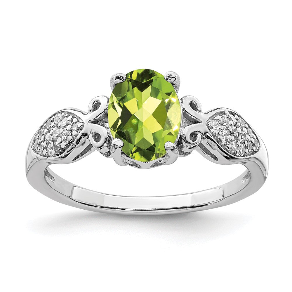 Sterling Silver Rhod-plated Polished Peridot and White CZ Ring - 3