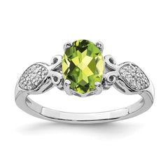 Sterling Silver Rhod-plated Polished Peridot and White CZ Ring - 3
