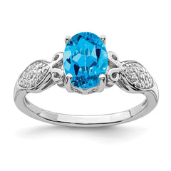 Sterling Silver Rhod-plated Polished Blue Topaz and White CZ Ring - 2