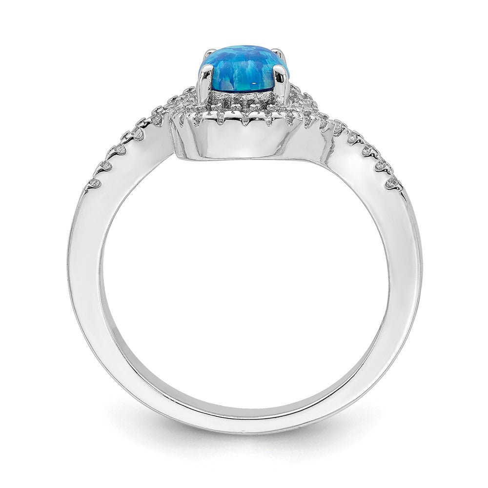 Sterling Silver Rhodium-plated Created Blue Opal /CZ Halo Ring - 3