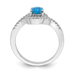Sterling Silver Rhodium-plated Created Blue Opal /CZ Halo Ring - 3