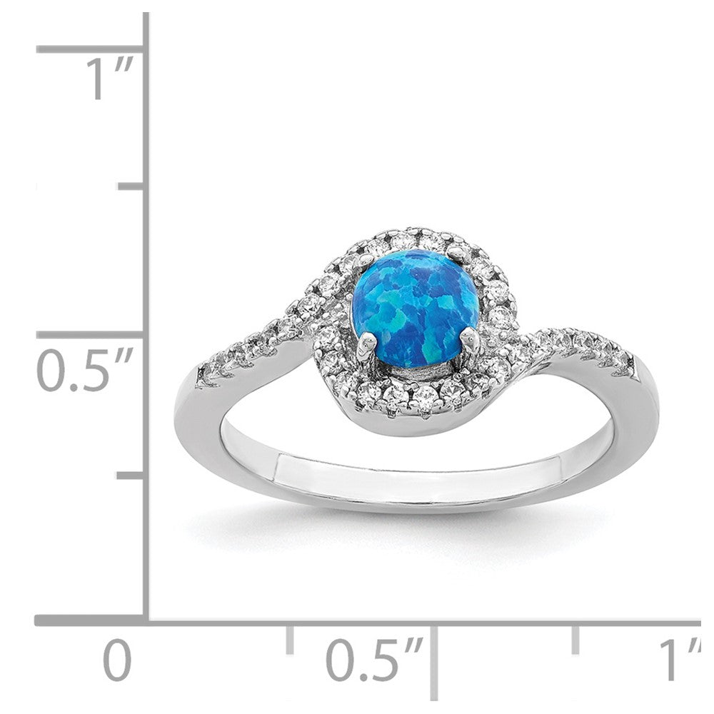 Sterling Silver Rhodium-plated Created Blue Opal /CZ Halo Ring - 3