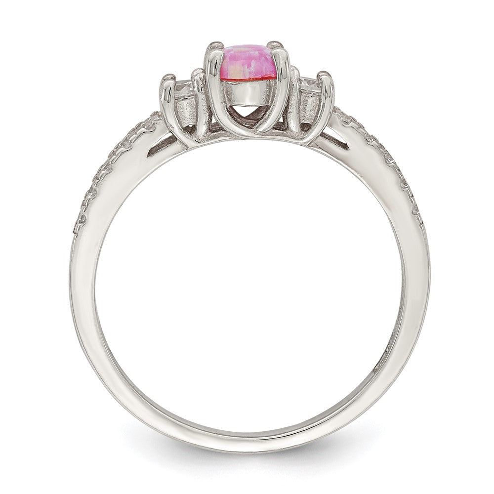 Sterling Silver Rose-tone Created Pink Opal and CZ Ring - 3