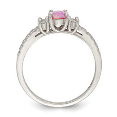 Sterling Silver Rose-tone Created Pink Opal and CZ Ring - 3