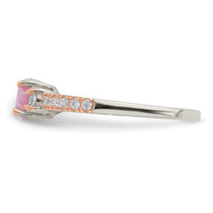 Sterling Silver Rose-tone Created Pink Opal and CZ Ring - 3
