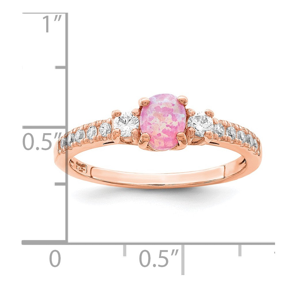Sterling Silver Rose-tone Created Pink Opal and CZ Ring - 3