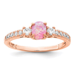Sterling Silver Rose-tone Created Pink Opal and CZ Ring - 3