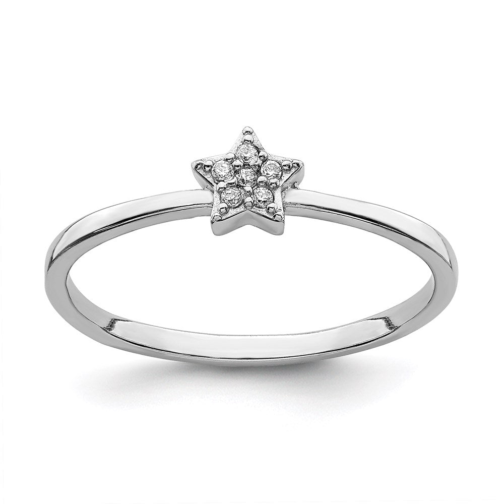 Sterling Silver Rhodium Plated CZ Star Ring - 3