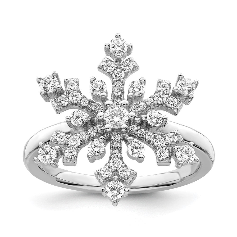Sterling Silver Rhodium-plated CZ Snowflake Ring - 3