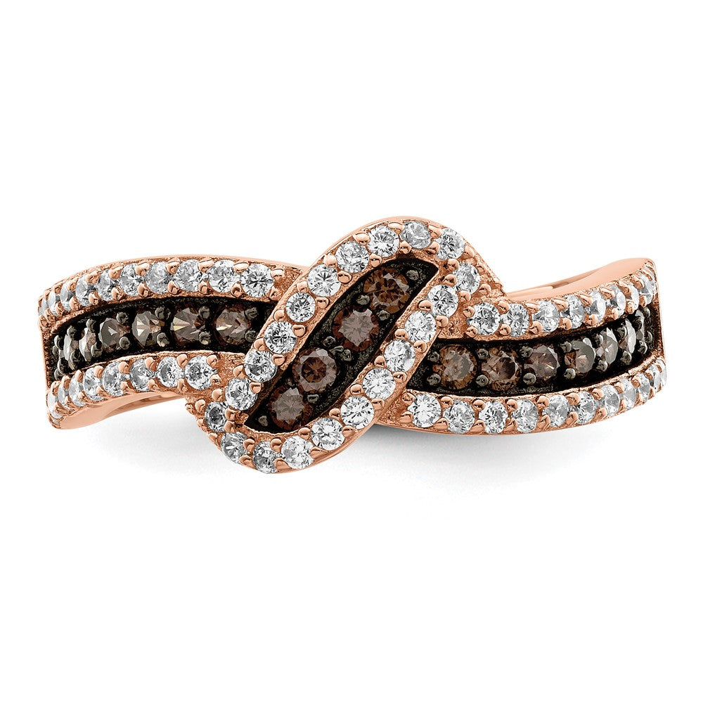 Sterling Silver Rose-tone Black Rhodium-plated CZ Fancy Ring - 4