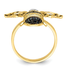 Sterling Silver Blk/White RH-plated Gold Tone CZ Bumblebee Ring - 3