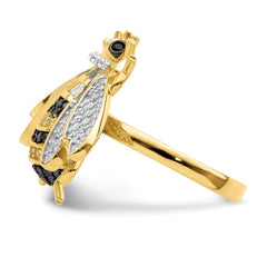 Sterling Silver Blk/White RH-plated Gold Tone CZ Bumblebee Ring - 3