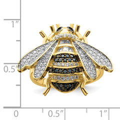 Sterling Silver Blk/White RH-plated Gold Tone CZ Bumblebee Ring - 3
