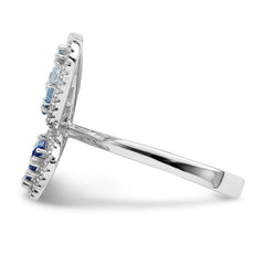 Sterling Silver Rhodium-plated Polished Blue & White CZ Butterfly Ring - 3