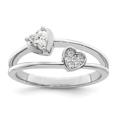 Sterling Silver Rhodium plated CZ Hearts Ring - 2