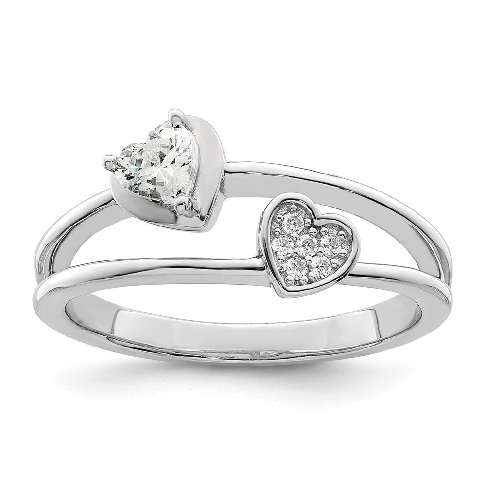 Sterling Silver Rhodium plated CZ Hearts Ring - 3
