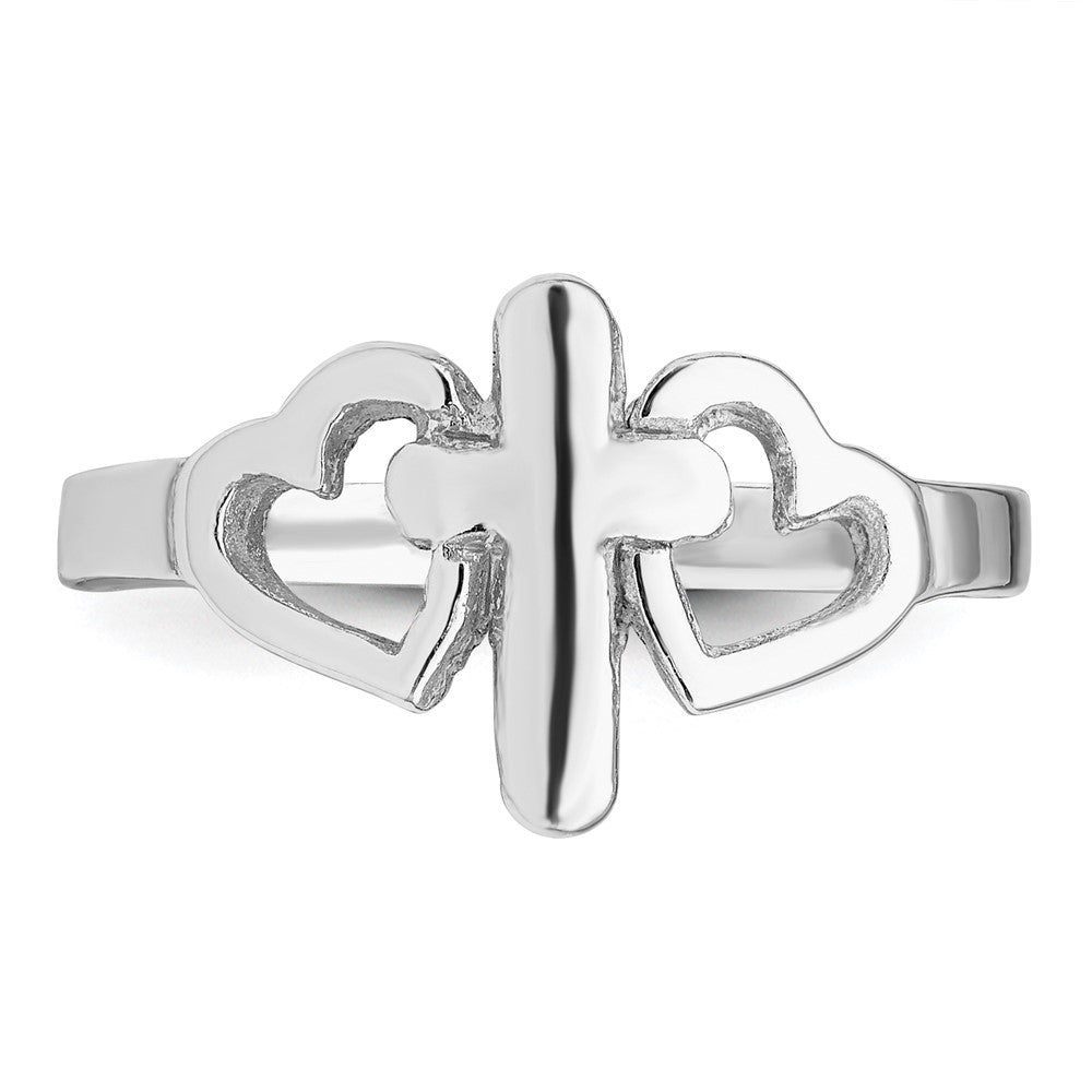 Sterling Silver Rhodium plated Hearts & Cross Ring - 2