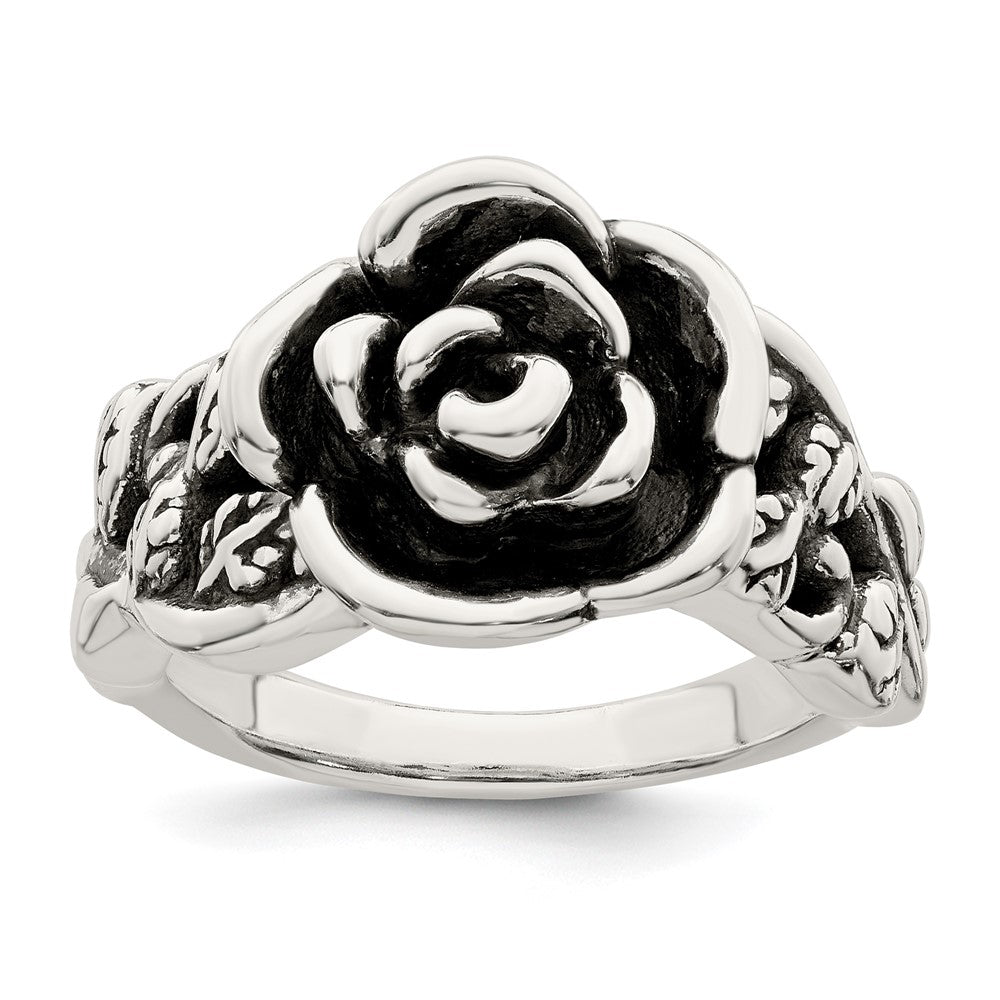 Sterling Silver Antiqued Rose Flower Ring - 3