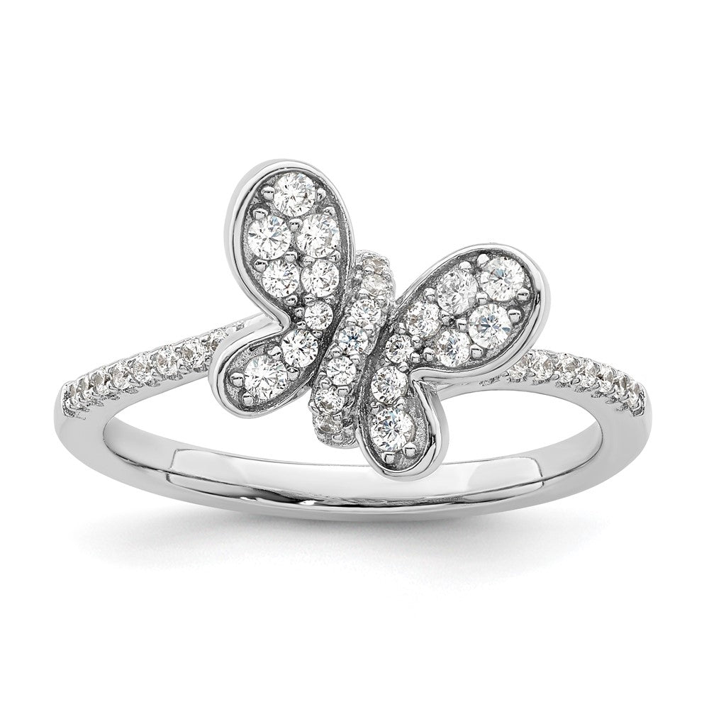 Sterling Silver Rhodium-plated CZ Butterfly Ring - 6