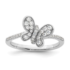 Sterling Silver Rhodium-plated CZ Butterfly Ring - 6