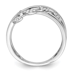 Sterling Silver Rhodium plated CZ Leaves Ring - 3