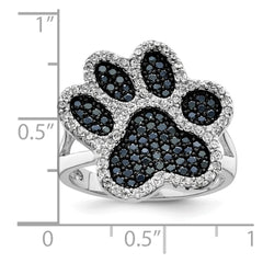Sterling Silver Rhodium-plated Polished CZ Paw Print Ring - 3