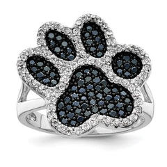 Sterling Silver Rhodium-plated Polished CZ Paw Print Ring - 3