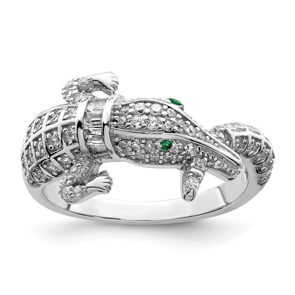 Sterling Silver Rhodium-plated Polished CZ Alligator Ring - 2