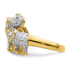 Sterling Silver Rhodium-plated Gold Tone Mom & Baby CZ Elephants Ring - 2