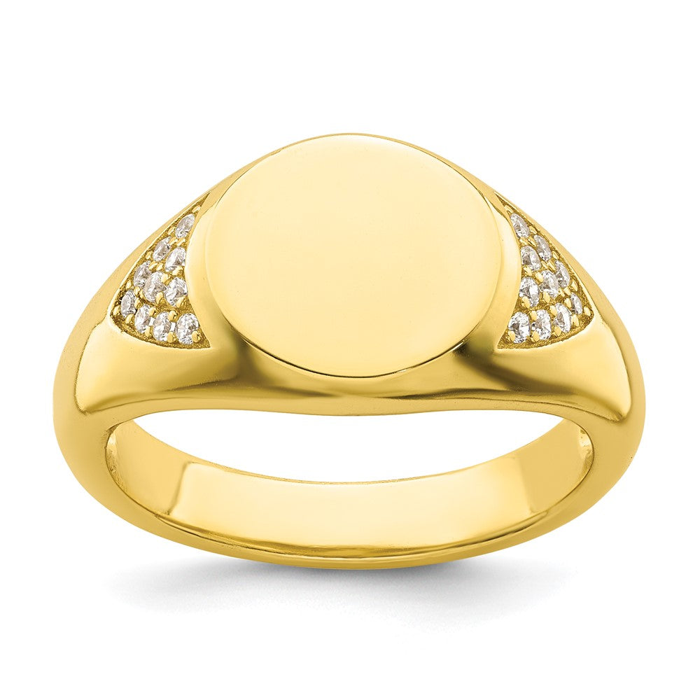 Sterling Silver CZ Gold-tone Signet Ring - 3