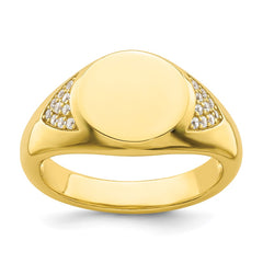 Sterling Silver CZ Gold-tone Signet Ring - 3