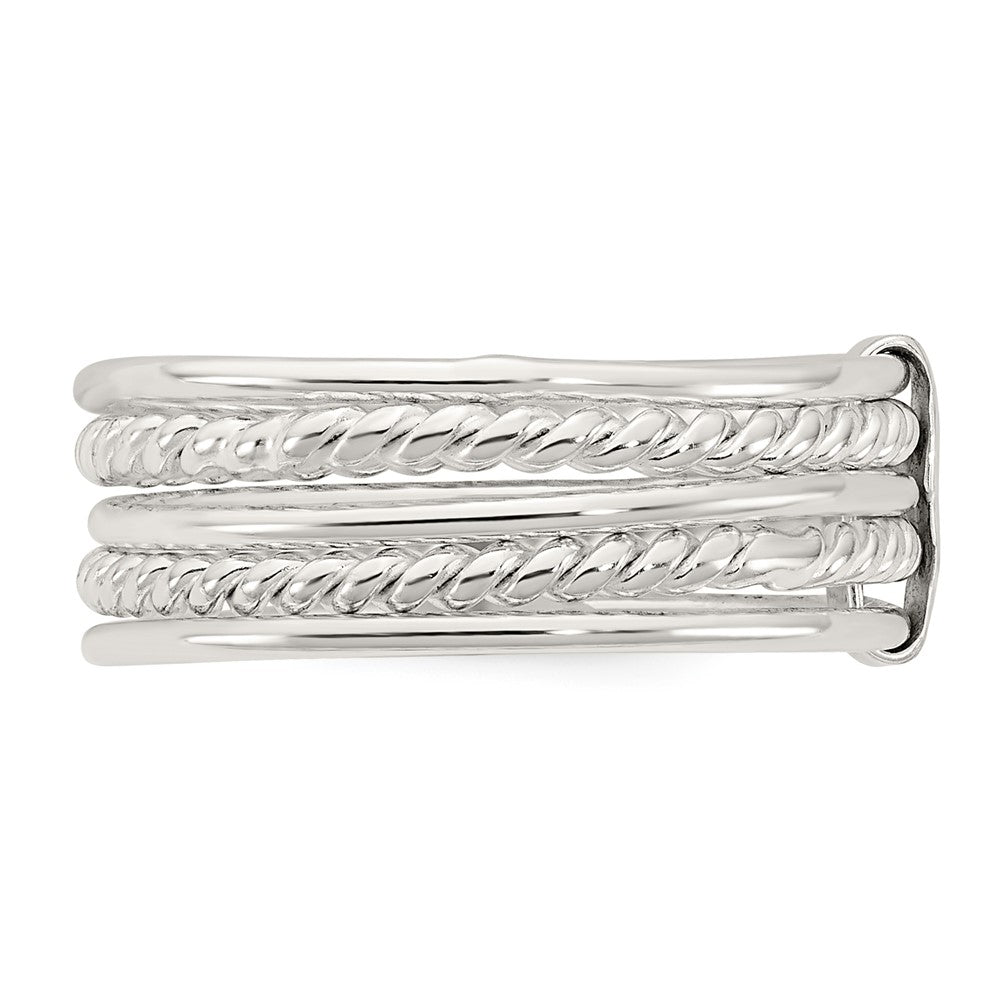 Sterling Silver Polished & Twisted Multiple Attached Rings - 2