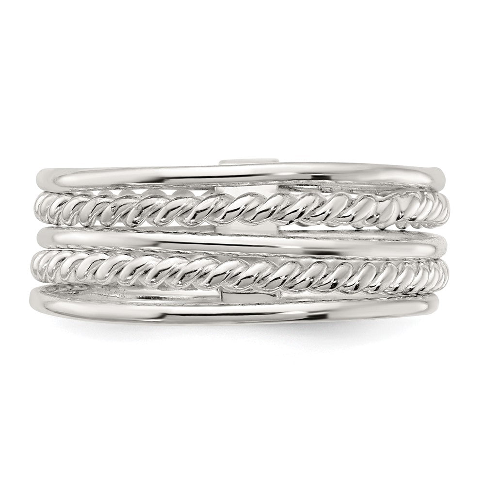 Sterling Silver Polished & Twisted Multiple Attached Rings - 2