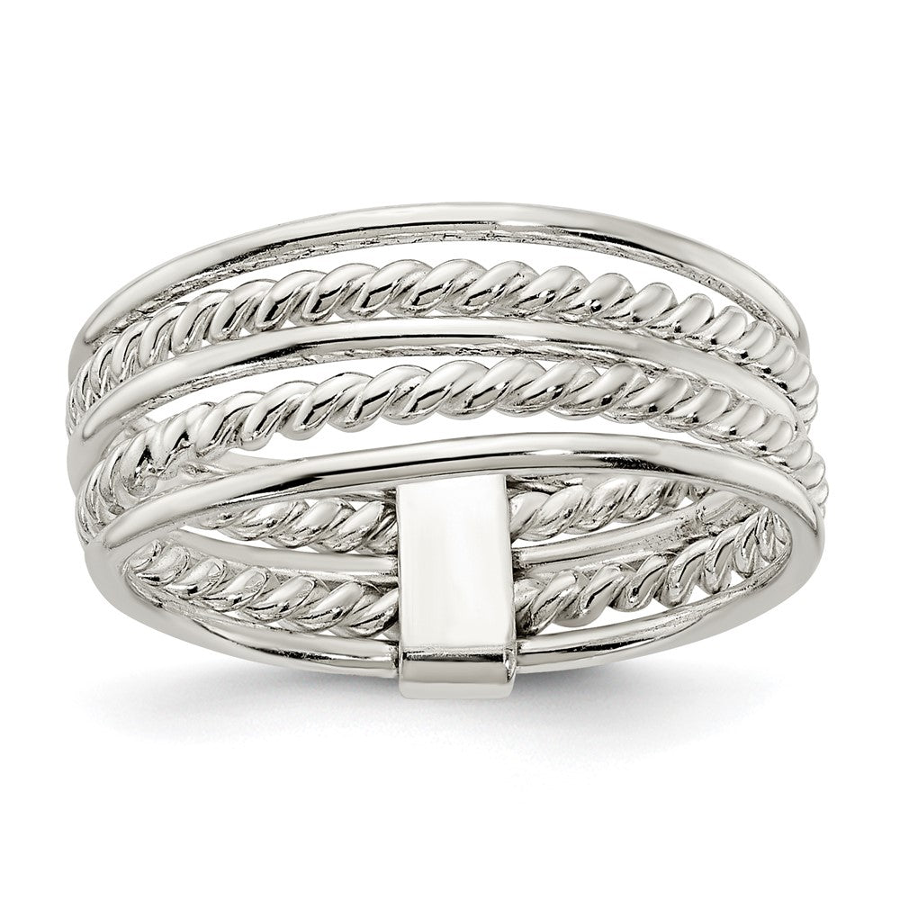 Sterling Silver Polished & Twisted Multiple Attached Rings - 2