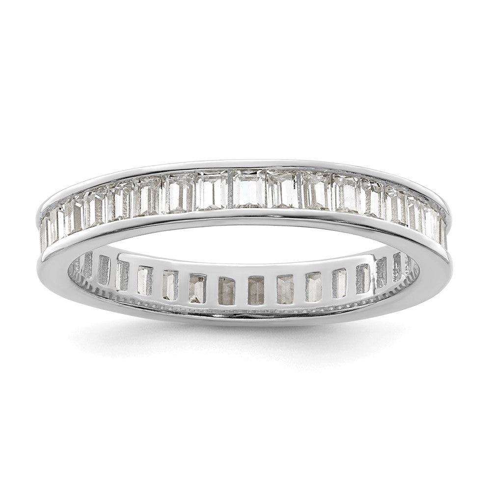 Sterling Silver Polished Rhodium-plated Channel Set CZ Band - 2