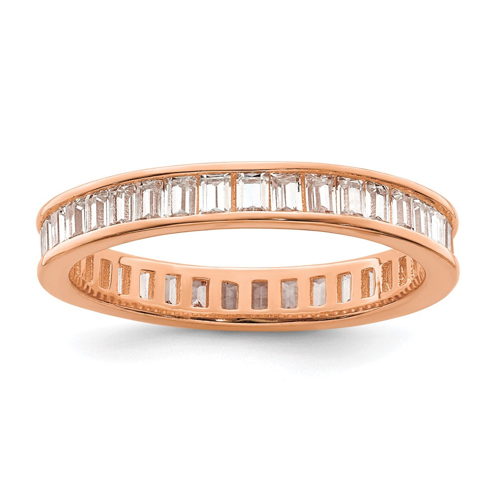Sterling Silver Polished Rose-tone Channel Set CZ Band - 2